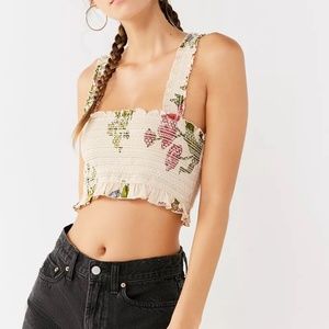 Urban Outfitters UO Out From Under Floral Smocked Ruffle Tank Crop Top